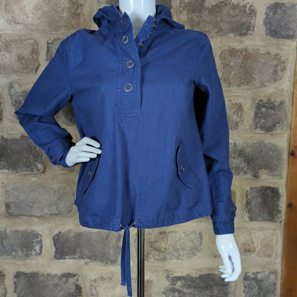 Coldwaterโ Creek Shirt Blue Woman's XS 3/4 Snap Hooded Pull Over Coastal